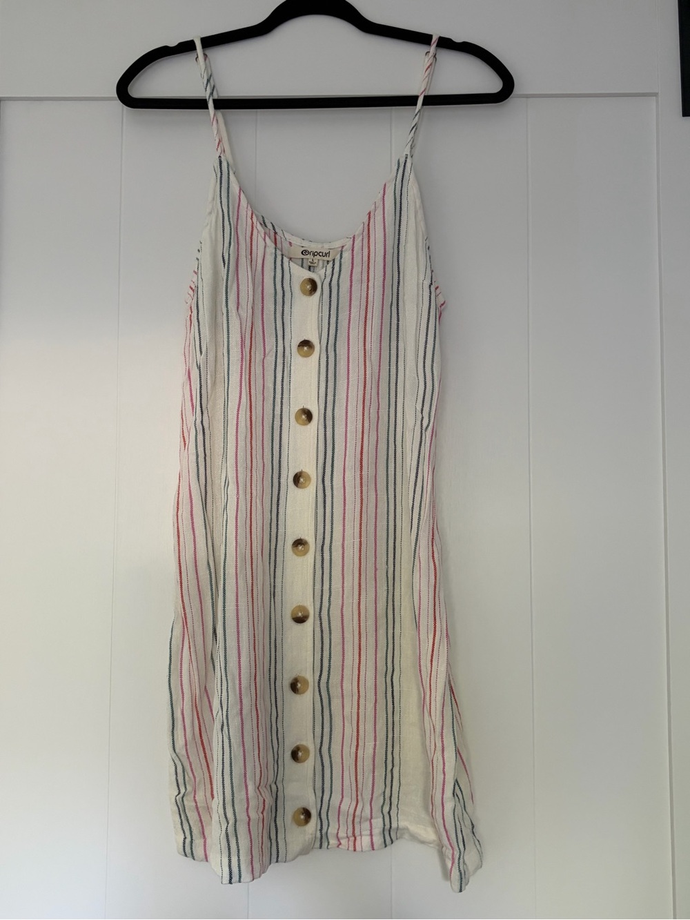 Rip Curl Ivory Striped Button-Front Sundress with Pink and Blue Stripes